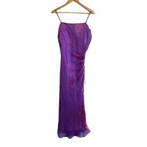 VTG Y2K Kiki Purple Iridescent Prom Dress M Ruched Glitter Fairy Whimsygoth